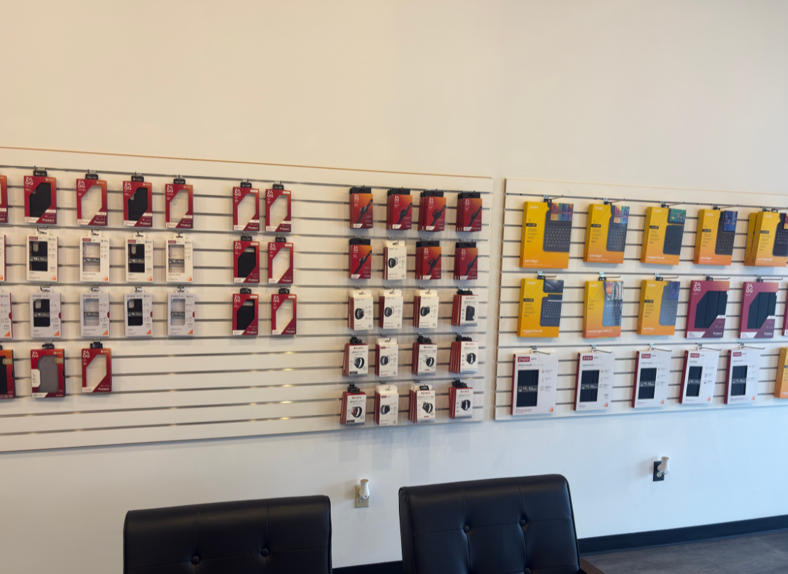 phone accessories wall in zagg store in salt lake city