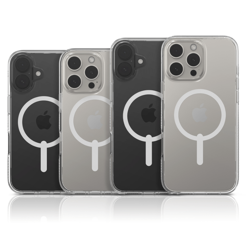 multiple clear phone cases in a line