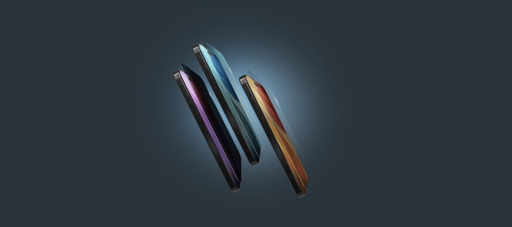 three different color iphone 17s