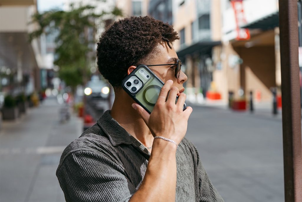 gentleman talking on the new iphone 17