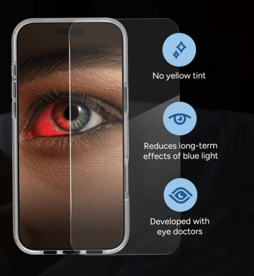 Graphic showing the benefits of zagg bluelight filter 